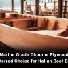 Marine grade Okoume plywood used for boat building in a shipyard