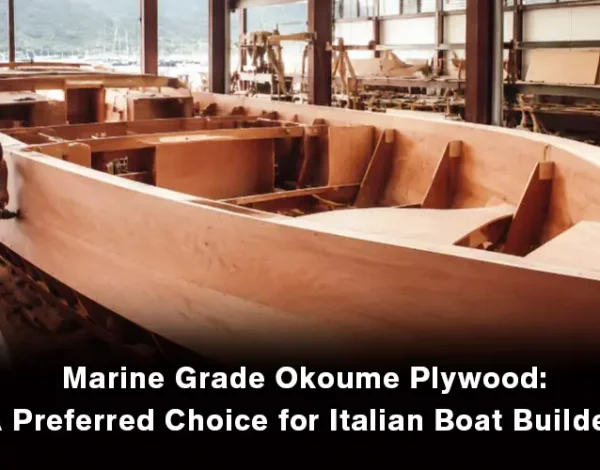 Marine grade Okoume plywood used for boat building in a shipyard