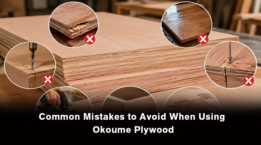 Okoume plywood panels demonstrating proper handling and common installation mistakes.