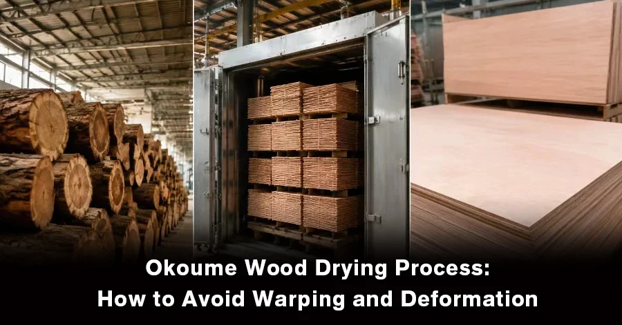 Okoume wood drying process for plywood manufacturing
