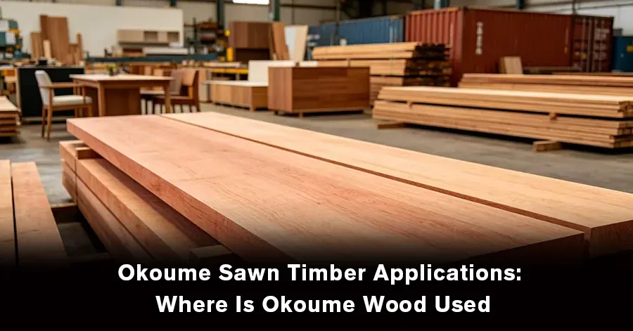 Okoume sawn timber used for furniture, interior decoration, doors, and woodworking applications.