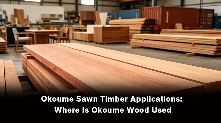Okoume sawn timber used for furniture, interior decoration, doors, and woodworking applications.