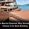 Okoume marine plywood used in boat building, showing lightweight panels suitable for hulls, decks, and marine structures.