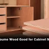 Okoume wood used for cabinet making, showing its lightweight structure, warm wood appearance, and smooth surface.
