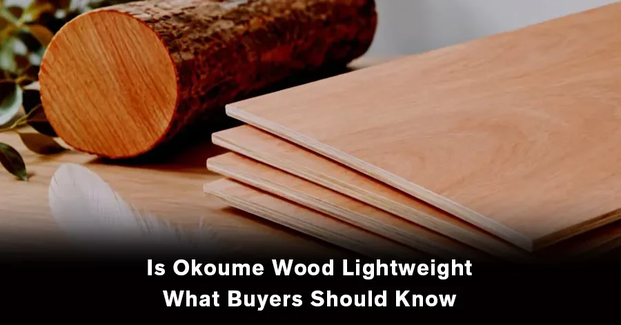 Okoume wood showing its lightweight properties and natural wood appearance.