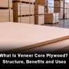 Veneer core plywood panels in a wood factory warehouse