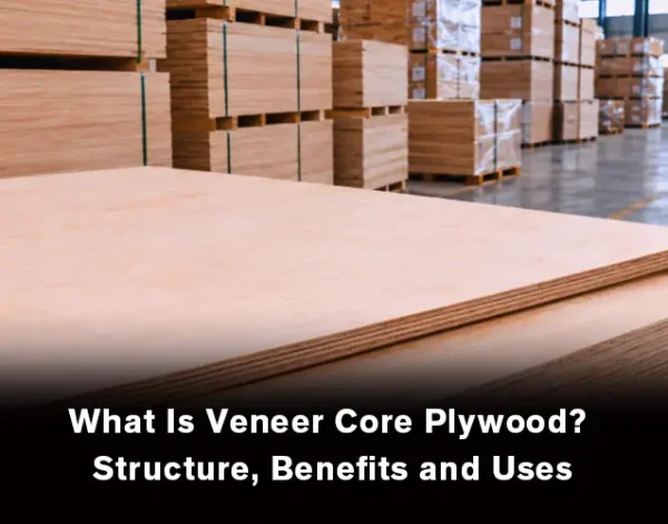 Veneer core plywood panels in a wood factory warehouse