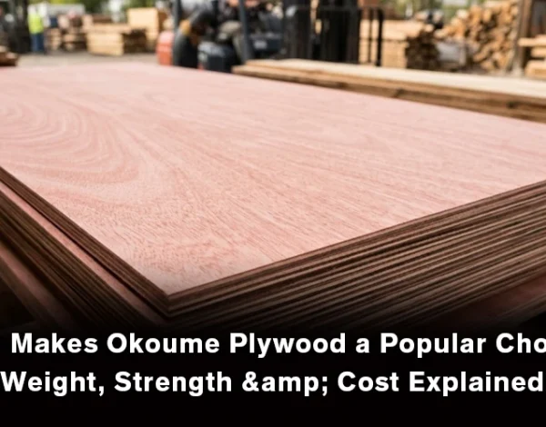 Okoume plywood showing its lightweight properties, strength, and cost advantages