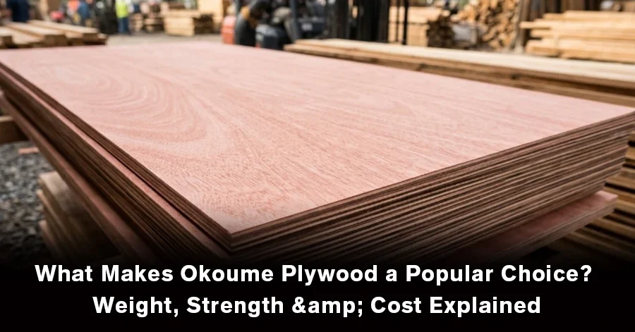 Okoume plywood showing its lightweight properties, strength, and cost advantages
