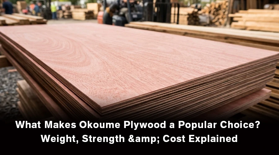 Okoume plywood showing its lightweight properties, strength, and cost advantages